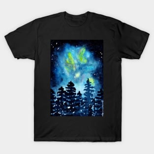 Starry Night sky in a pine forest T-Shirt